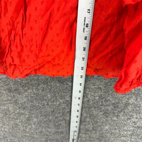 Loft Blouse Women PS Petite Red Polka Dot 1/2 Button Crew Neck Long Sleeve - Picture 6 of 7